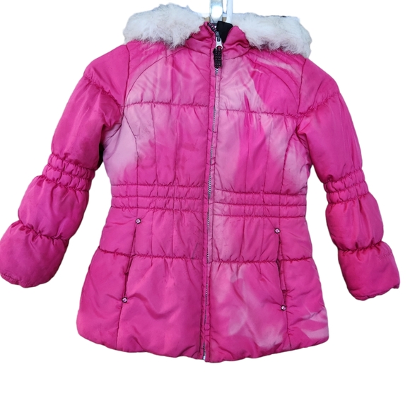 Girl's London Fog Gradient-Pink Fleece Lined Full Zip Hooded Puffer Jacket L/6X - Picture 6 of 16